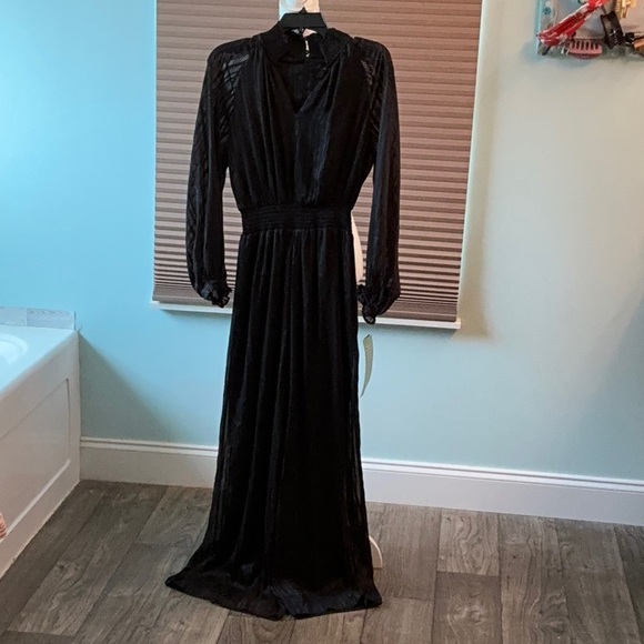 Dresses & Skirts - Black Wrap Tie Front Long Sleeve Gown